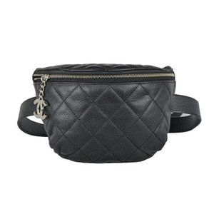 Chanel Belt Bum Uniform Quilted Waist Black Leather Cross Body Bag